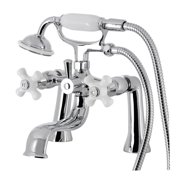 Kingston KS228PXC Three-Handle 2-Hole Deck Mount Clawfoot Tub Faucet with Hand Shower, Polished Chrome