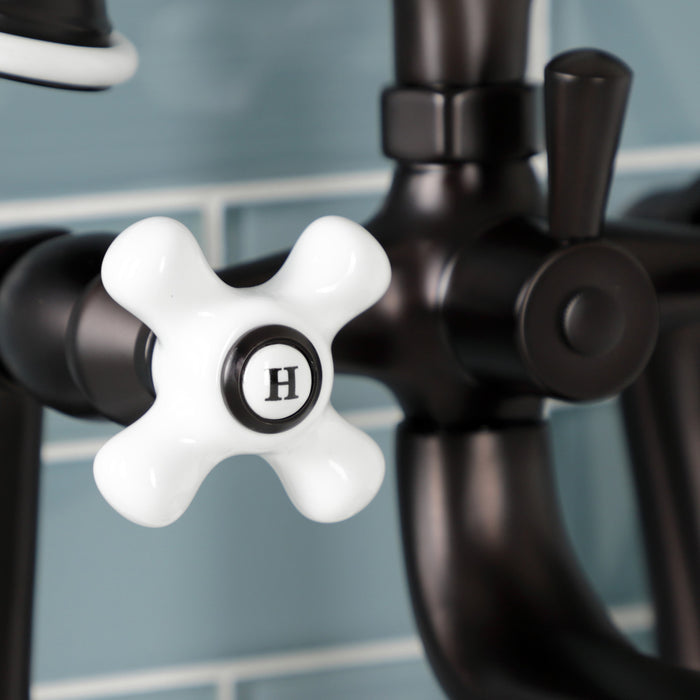 Kingston Heirloom KS228PXORB - Kingston Three-Handle 2-Hole Deck-Mount Clawfoot Tub Faucet with Hand Shower, Oil Rubbed Bronze