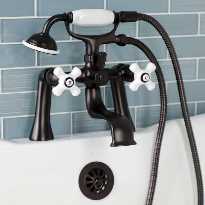 Kingston Heirloom KS228PXORB - Kingston Three-Handle 2-Hole Deck-Mount Clawfoot Tub Faucet with Hand Shower, Oil Rubbed Bronze
