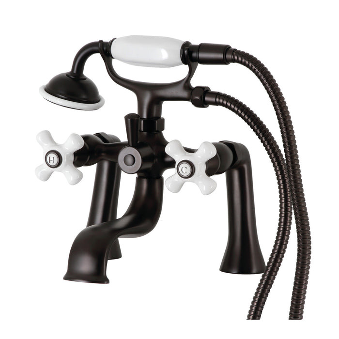Kingston Heirloom KS228PXORB - Kingston Three-Handle 2-Hole Deck-Mount Clawfoot Tub Faucet with Hand Shower, Oil Rubbed Bronze