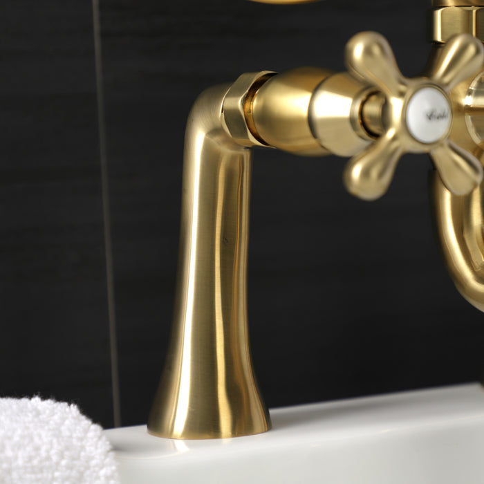 Kingston KS228SB Three-Handle 2-Hole Deck Mount Clawfoot Tub Faucet with Handshower, Brushed Brass