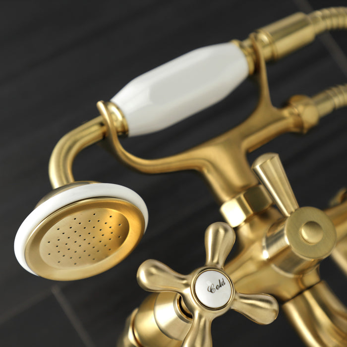 Kingston Heirloom KS228SB - Kingston Three-Handle 2-Hole Deck-Mount Clawfoot Tub Faucet with Hand Shower, Brushed Brass