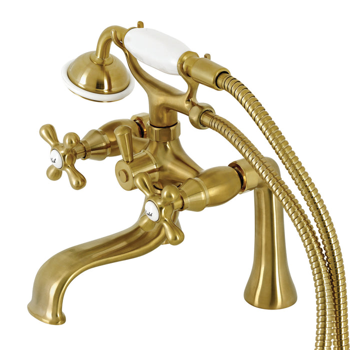 Kingston Heirloom KS228SB - Kingston Three-Handle 2-Hole Deck-Mount Clawfoot Tub Faucet with Hand Shower, Brushed Brass