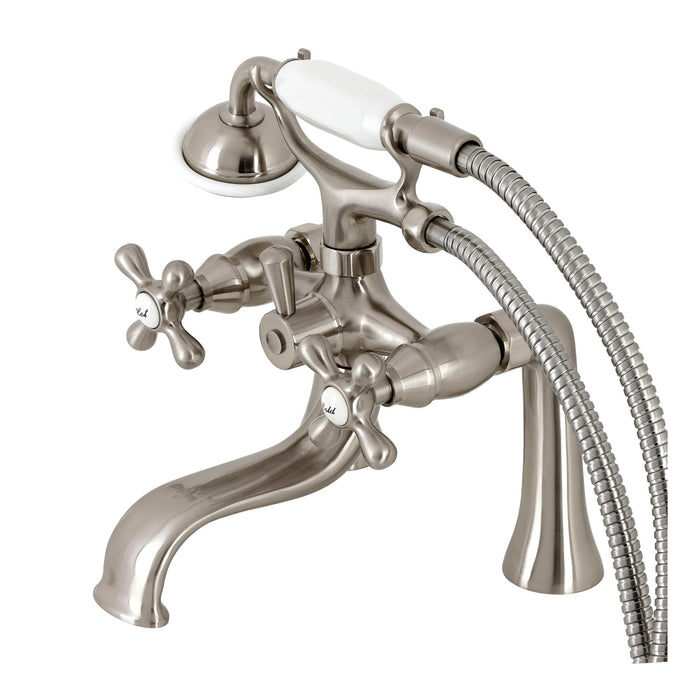 Kingston KS228SN Three-Handle 2-Hole Deck Mount Clawfoot Tub Faucet with Handshower, Brushed Nickel