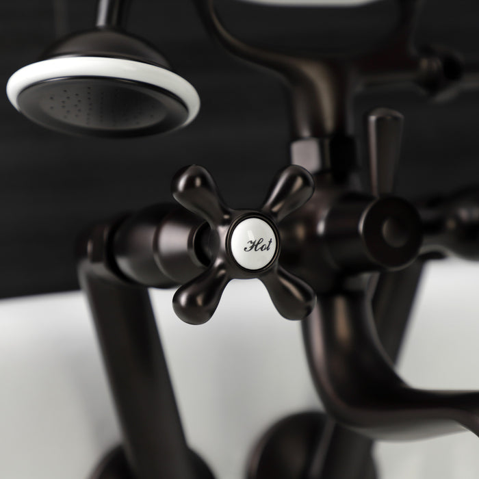 Kingston Heirloom KS229ORB - Kingston Three-Handle 2-Hole Tub Wall Mount Clawfoot Tub Faucet with Handshower, Oil Rubbed Bronze