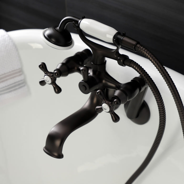 Kingston Heirloom KS229ORB - Kingston Three-Handle 2-Hole Tub Wall Mount Clawfoot Tub Faucet with Handshower, Oil Rubbed Bronze