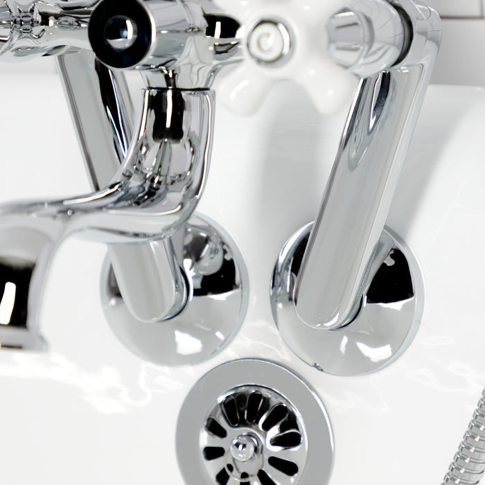 Kingston KS229PXC Three-Handle 2-Hole Tub Wall Mount Clawfoot Tub Faucet with Hand Shower, Polished Chrome
