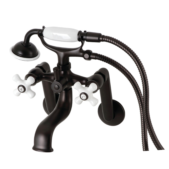 Kingston KS229PXORB Three-Handle 2-Hole Tub Wall Mount Clawfoot Tub Faucet with Hand Shower, Oil Rubbed Bronze