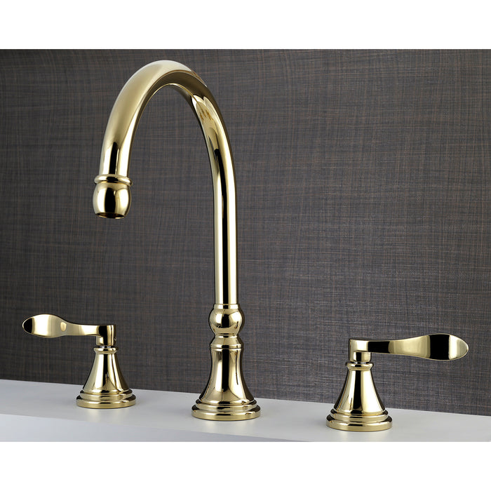 NuFrench KS2342DFL Two-Handle 3-Hole Deck Mount Roman Tub Faucet, Polished Brass