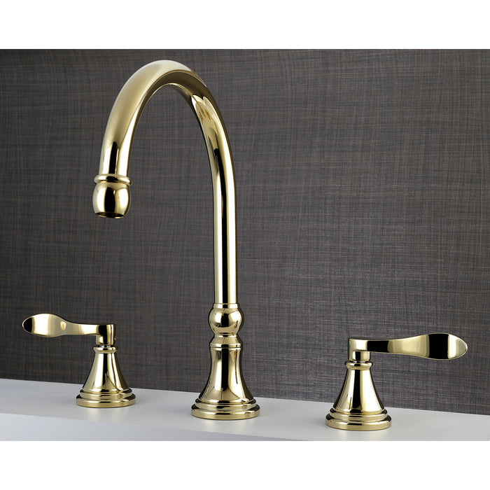 Kingston Tulare KS2342DFL - NuFrench Two-Handle 3-Hole Deck Mount Roman Tub Faucet, Polished Brass