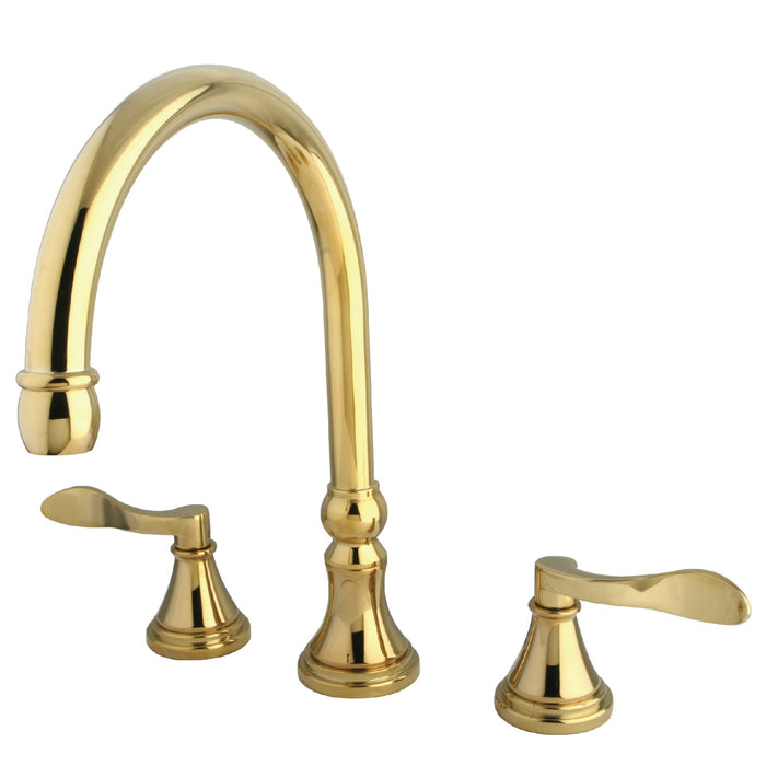 Kingston Tulare KS2342DFL - NuFrench Two-Handle 3-Hole Deck Mount Roman Tub Faucet, Polished Brass