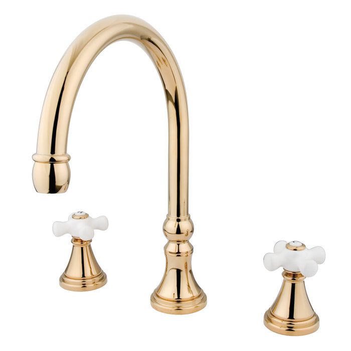 Kingston Tulare KS2342PX - Roman Two-Handle 3-Hole Deck Mount Roman Tub Faucet, Polished Brass