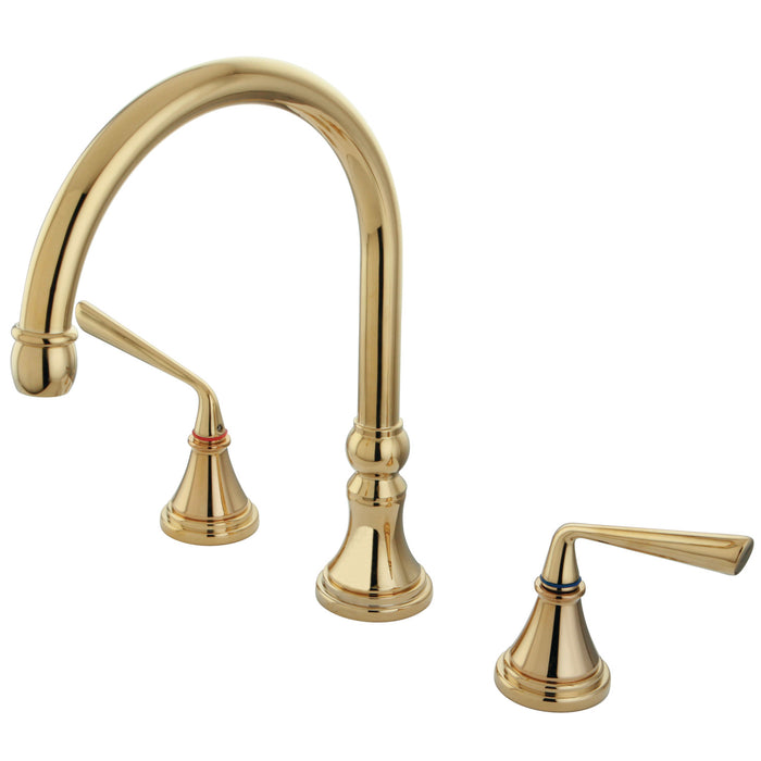 Kingston Tulare KS2342ZL - Silver Sage Two-Handle 3-Hole Deck Mount Roman Tub Faucet, Polished Brass