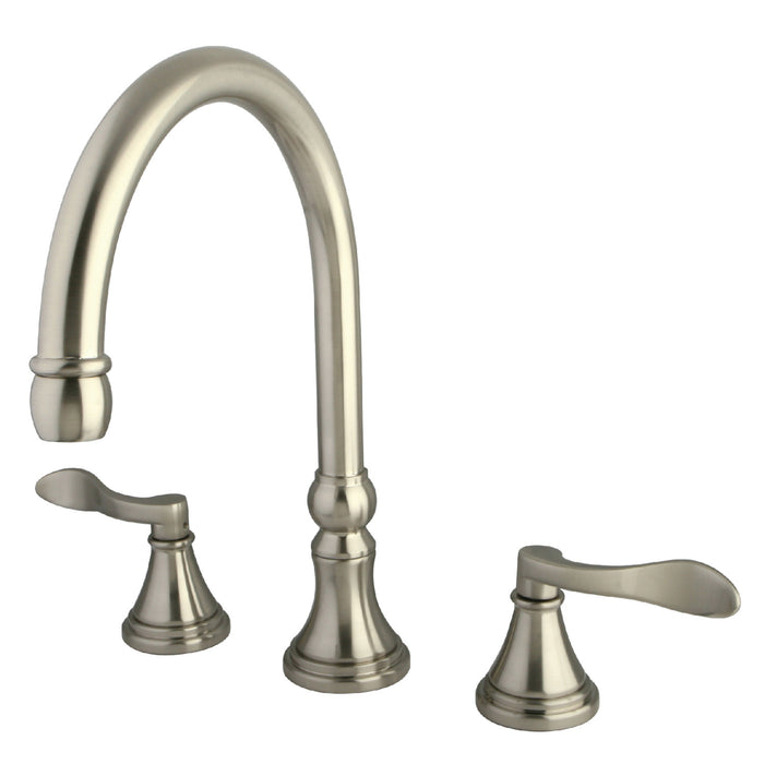 Kingston Tulare KS2348DFL - NuFrench Two-Handle 3-Hole Deck Mount Roman Tub Faucet, Brushed Nickel