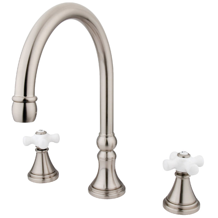 Kingston Tulare KS2348PX - Roman Two-Handle 3-Hole Deck Mount Roman Tub Faucet, Brushed Nickel