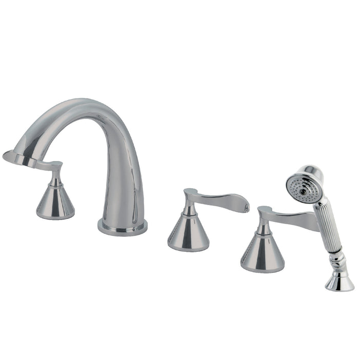 Kingston Tulare KS23615CFL - Century Three-Handle 5-Hole Deck Mount Roman Tub Faucet with Hand Shower, Polished Chrome