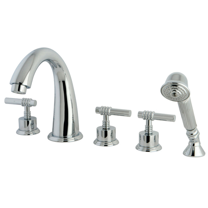 Kingston Sona KS23615ML - Manhattan Three-Handle 5-Hole Deck Mount Roman Tub Faucet with Hand Shower, Polished Chrome