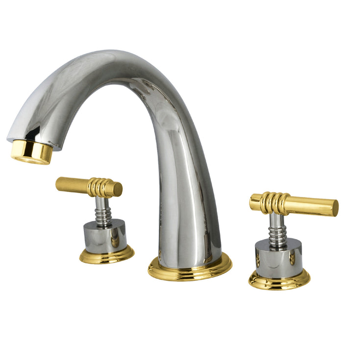 Kingston Tulare KS2364ML - Milano Two-Handle 3-Hole Deck Mount Roman Tub Faucet, Polished Chrome/Polished Brass