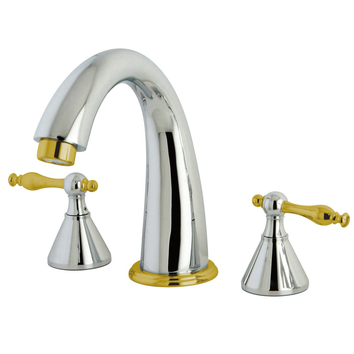 Kingston Tulare KS2364NL - Naples Two-Handle 3-Hole Deck Mount Roman Tub Faucet, Polished Chrome/Polished Brass
