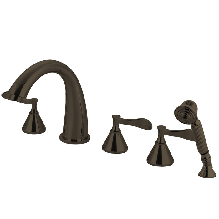 Kingston Tulare KS23655CFL - Century Three-Handle 5-Hole Deck Mount Roman Tub Faucet with Hand Shower, Oil Rubbed Bronze
