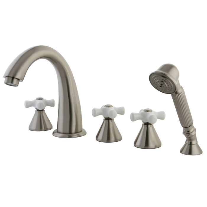 Milano KS23685PX Three-Handle 5-Hole Deck Mount Roman Tub Faucet with Hand Shower, Brushed Nickel