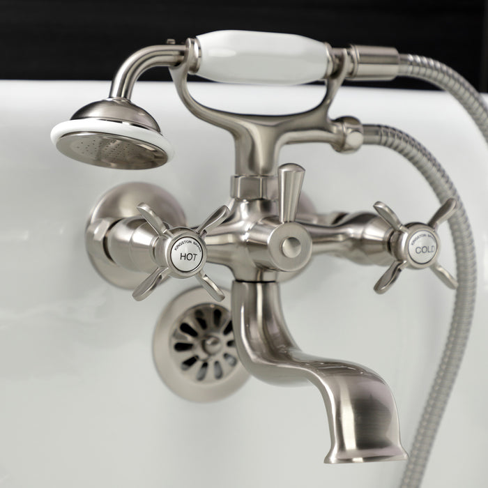 Essex KS245SN Three-Handle 2-Hole Tub Wall Mount Clawfoot Tub Faucet with Handshower, Brushed Nickel