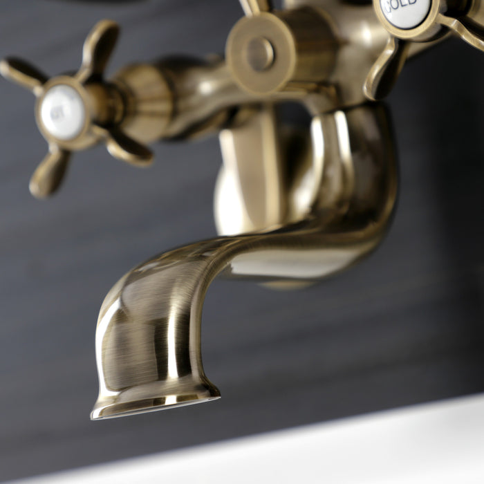 Kingston Heirloom KS246AB - Essex Three-Handle 2-Hole Wall Mount Clawfoot Tub Faucet with Handshower, Antique Brass