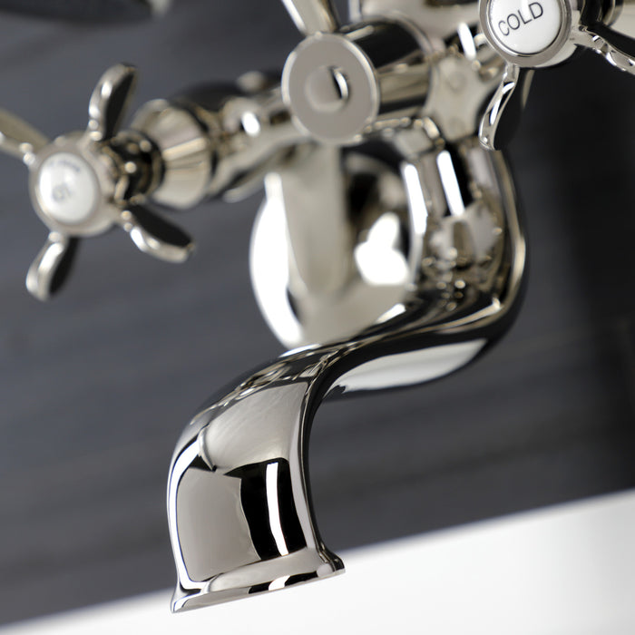 Kingston Heirloom KS246PN - Essex Three-Handle 2-Hole Wall Mount Clawfoot Tub Faucet with Handshower, Polished Nickel