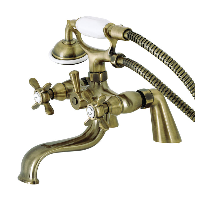 Essex KS247AB Three-Handle 2-Hole Deck Mount Clawfoot Tub Faucet with Handshower, Antique Brass