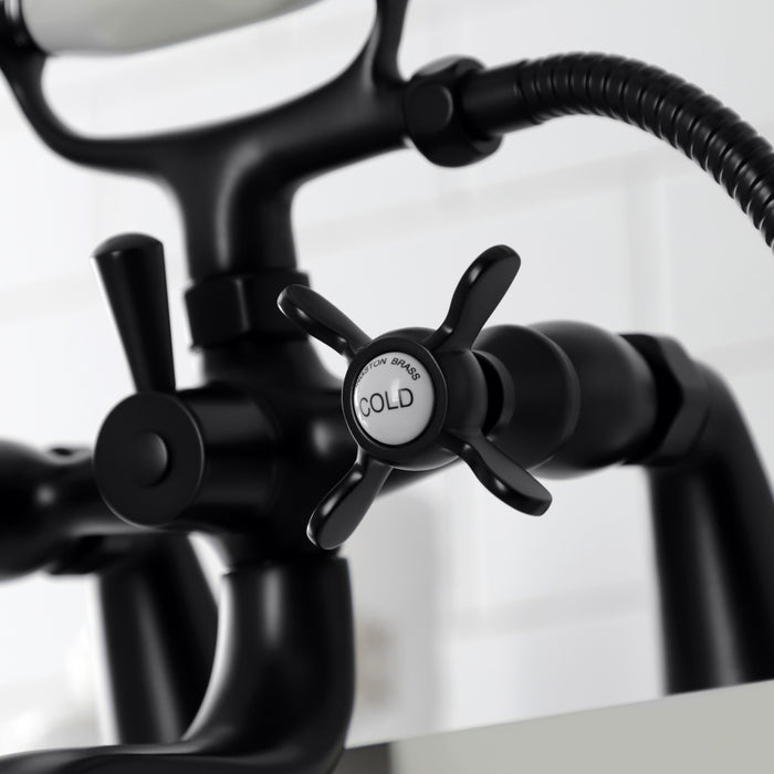 Kingston Heirloom KS247MB - Essex Three-Handle 2-Hole Deck-Mount Clawfoot Tub Faucet with Hand Shower, Matte Black