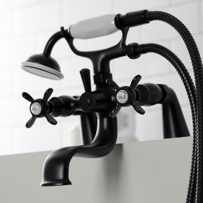 Kingston Heirloom KS247MB - Essex Three-Handle 2-Hole Deck-Mount Clawfoot Tub Faucet with Hand Shower, Matte Black