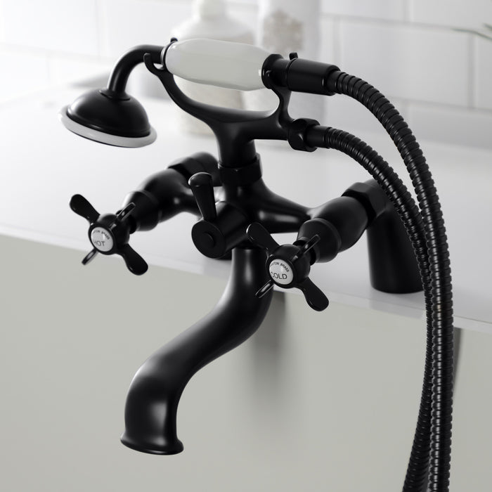 Kingston Heirloom KS247MB - Essex Three-Handle 2-Hole Deck-Mount Clawfoot Tub Faucet with Hand Shower, Matte Black