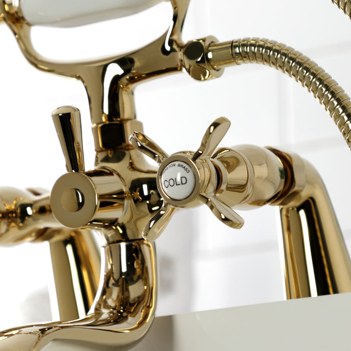 Essex KS247PB Three-Handle 2-Hole Deck Mount Clawfoot Tub Faucet with Handshower, Polished Brass