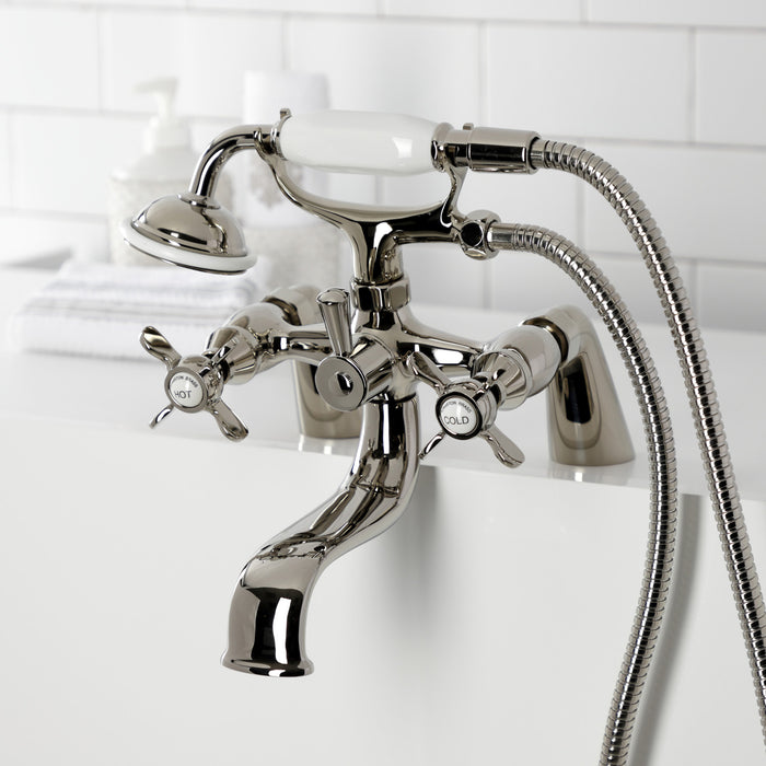 Essex KS247PN Three-Handle 2-Hole Deck Mount Clawfoot Tub Faucet with Handshower, Polished Nickel