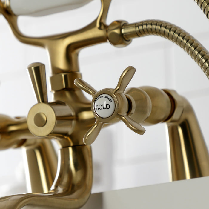 Essex KS247SB Three-Handle 2-Hole Deck Mount Clawfoot Tub Faucet with Handshower, Brushed Brass