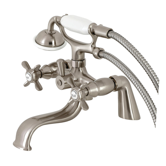 Essex KS247SN Three-Handle 2-Hole Deck Mount Clawfoot Tub Faucet with Handshower, Brushed Nickel