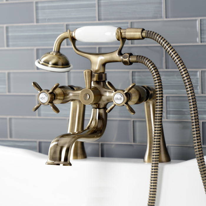 Essex KS248AB Three-Handle 2-Hole Deck Mount Clawfoot Tub Faucet with Handshower, Antique Brass