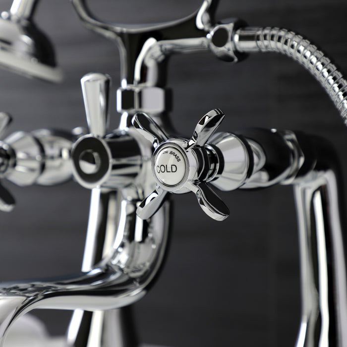 Kingston Heirloom KS248C - Essex Three-Handle 2-Hole Deck-Mount Clawfoot Tub Faucet with Hand Shower, Polished Chrome