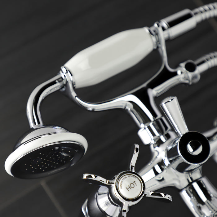 Kingston Heirloom KS248C - Essex Three-Handle 2-Hole Deck-Mount Clawfoot Tub Faucet with Hand Shower, Polished Chrome