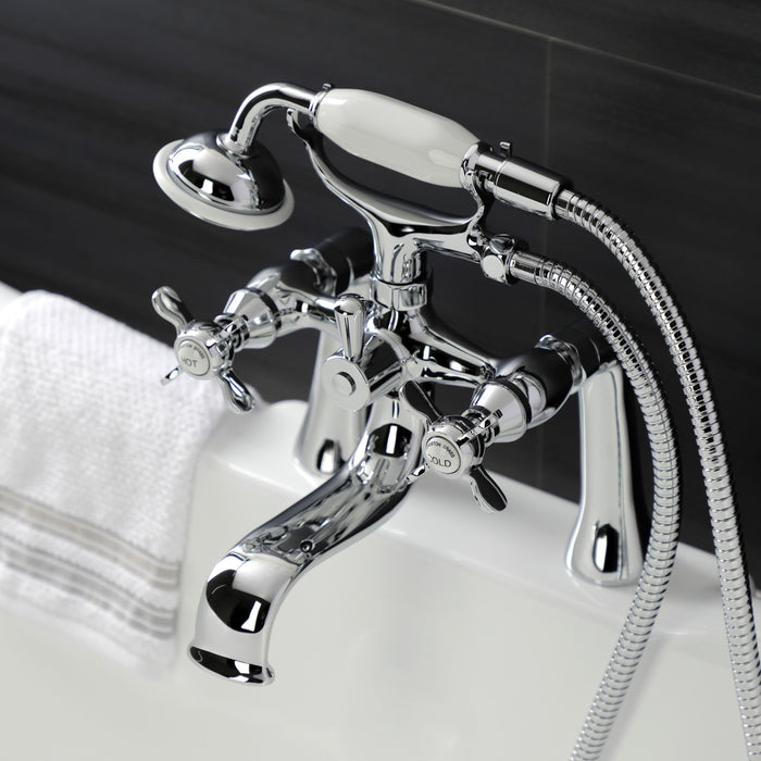 Kingston Heirloom KS248C - Essex Three-Handle 2-Hole Deck-Mount Clawfoot Tub Faucet with Hand Shower, Polished Chrome