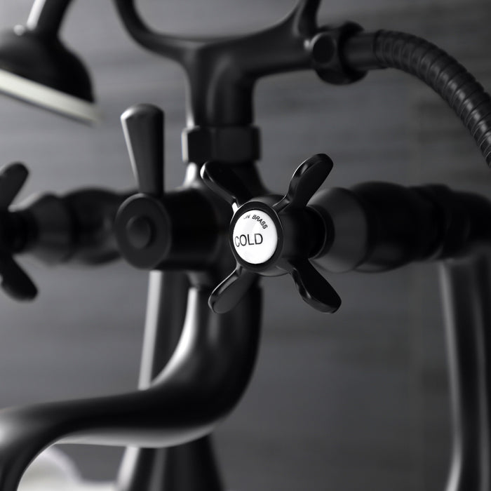 Kingston Heirloom KS248MB - Essex Three-Handle 2-Hole Deck-Mount Clawfoot Tub Faucet with Hand Shower, Matte Black