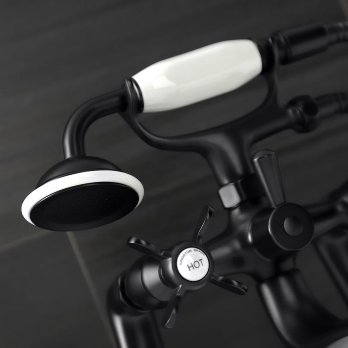 Kingston Heirloom KS248MB - Essex Three-Handle 2-Hole Deck-Mount Clawfoot Tub Faucet with Hand Shower, Matte Black