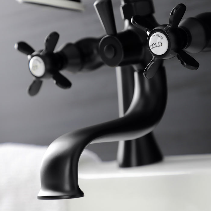 Kingston Heirloom KS248MB - Essex Three-Handle 2-Hole Deck-Mount Clawfoot Tub Faucet with Hand Shower, Matte Black