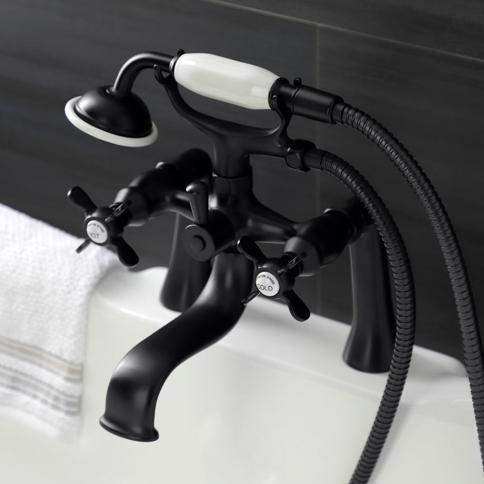 Kingston Heirloom KS248MB - Essex Three-Handle 2-Hole Deck-Mount Clawfoot Tub Faucet with Hand Shower, Matte Black