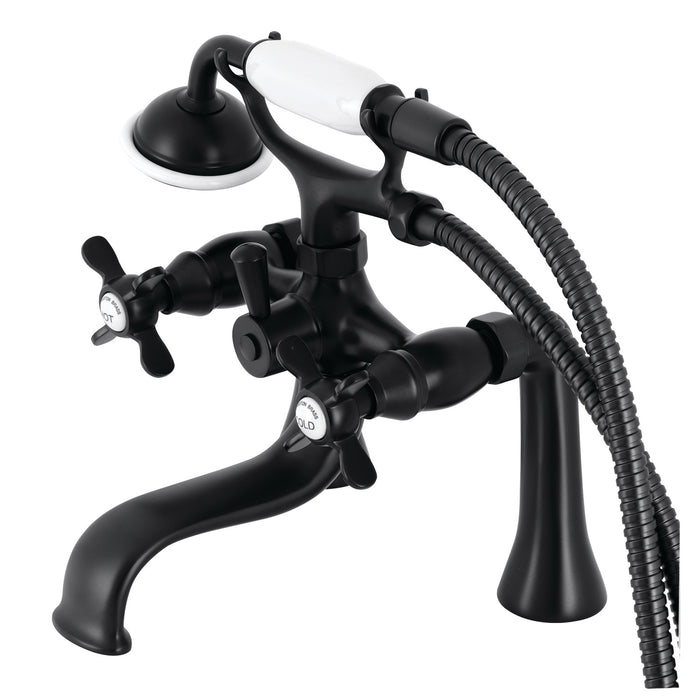 Kingston Heirloom KS248MB - Essex Three-Handle 2-Hole Deck-Mount Clawfoot Tub Faucet with Hand Shower, Matte Black