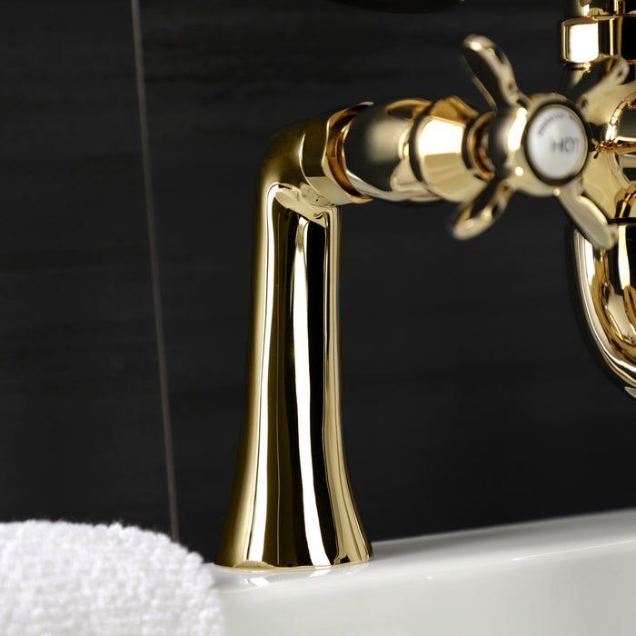 Kingston Heirloom KS248PB - Essex Three-Handle 2-Hole Deck-Mount Clawfoot Tub Faucet with Hand Shower, Polished Brass