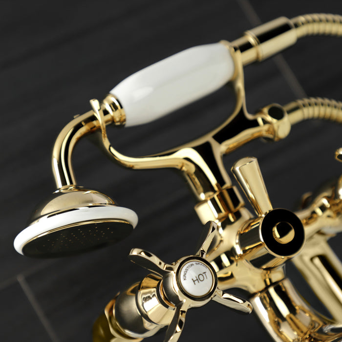Kingston Heirloom KS248PB - Essex Three-Handle 2-Hole Deck-Mount Clawfoot Tub Faucet with Hand Shower, Polished Brass