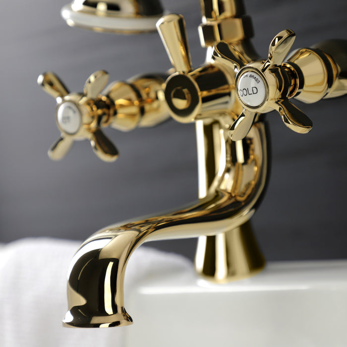 Kingston Heirloom KS248PB - Essex Three-Handle 2-Hole Deck-Mount Clawfoot Tub Faucet with Hand Shower, Polished Brass