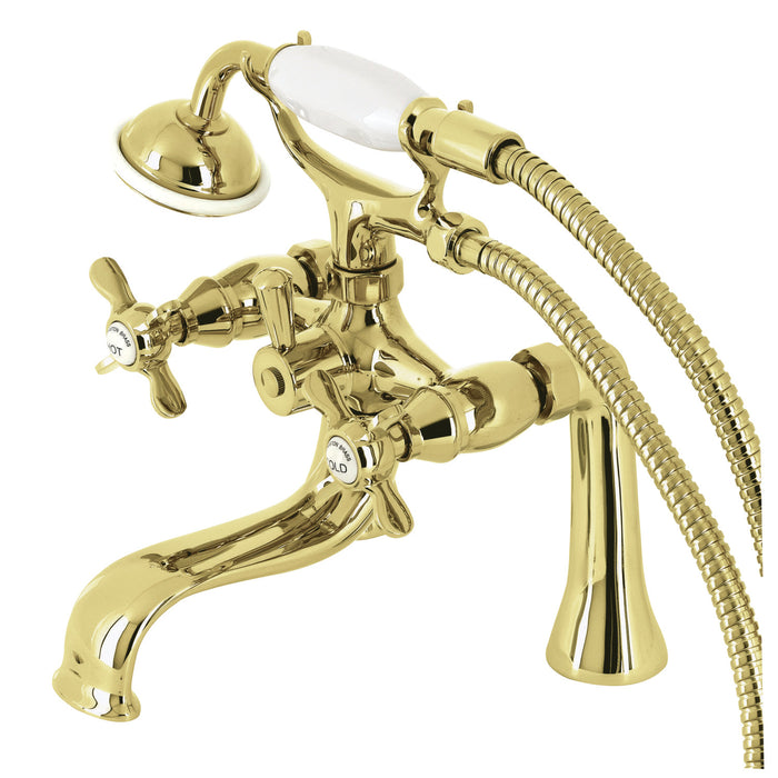 Kingston Heirloom KS248PB - Essex Three-Handle 2-Hole Deck-Mount Clawfoot Tub Faucet with Hand Shower, Polished Brass