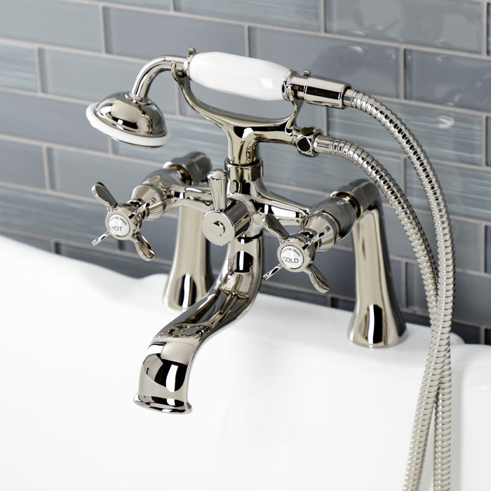 Essex KS248PN Three-Handle 2-Hole Deck Mount Clawfoot Tub Faucet with Handshower, Polished Nickel